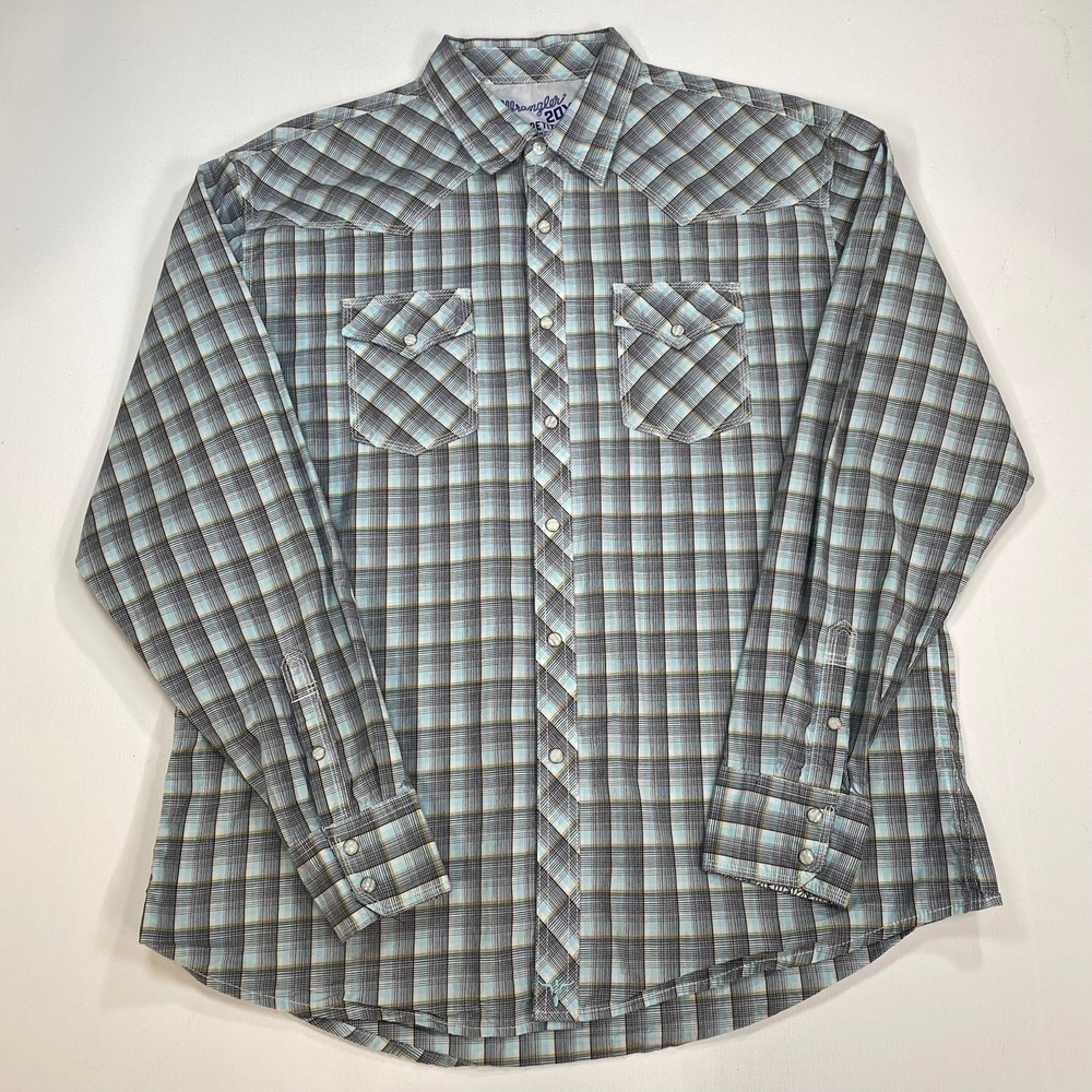 Wrangler 20X Competition Men's Plaid Long Sleeve Snap Front Shirt XL